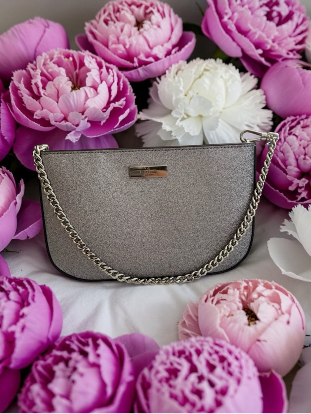 Kate Spade Silver Glitter Chain Crossbody Bag